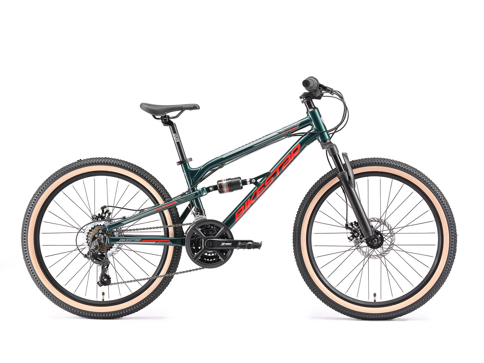 BIKESTAR Bikestar, MTB Fully, Alu, 21 Gang, 24 Zoll, grün