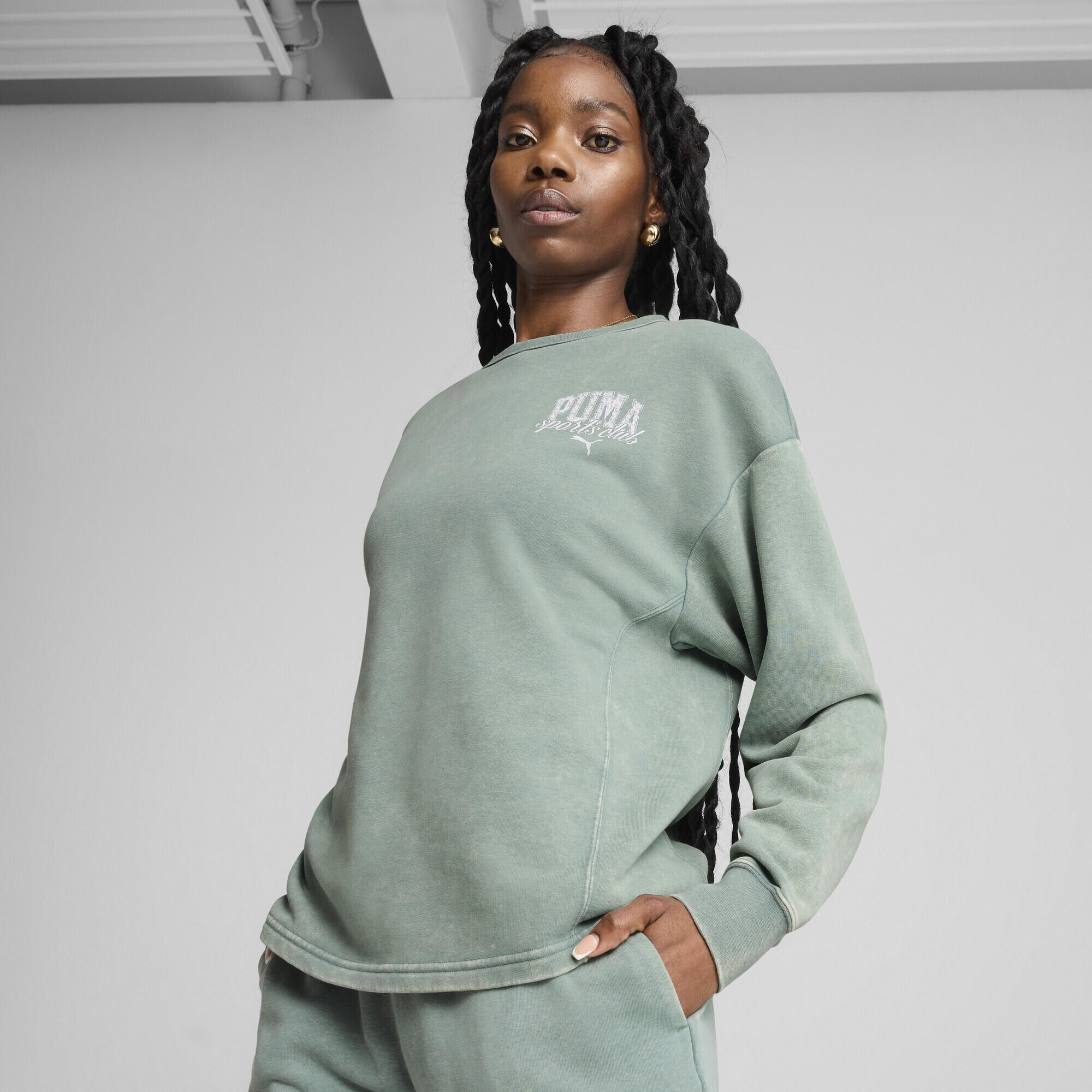 Suéter de Corrida Mulher PUMA Class Bequemer Crewneck PUMA Green Moon 2/7