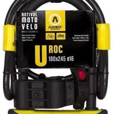 Zapięcie U-LOCK U-ROC z linką 100cm - 180 x 245mm, średnica bolca 14mm AUVRAY