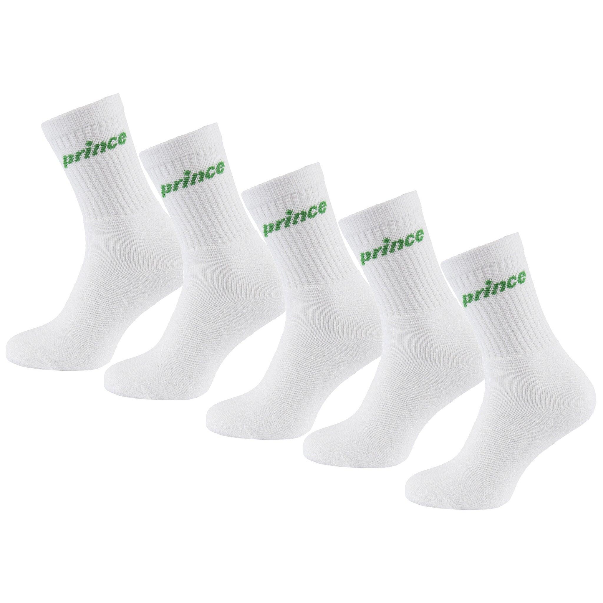 PRINCE Prince Tennis 5-Pack Mens White/Green Socks