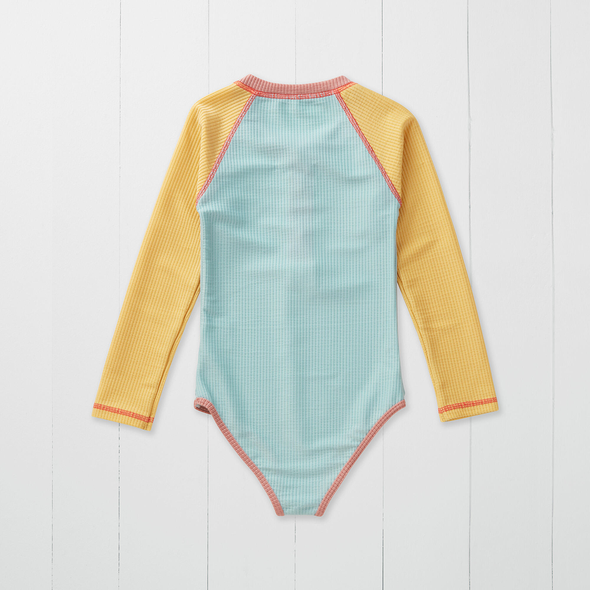 Pistachio Ribbed Kids Long Sleeve Swimsuit 2/2
