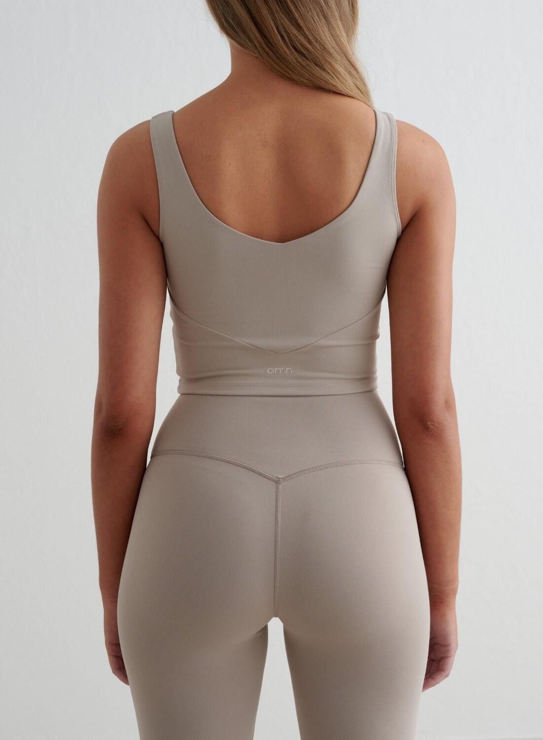 Damen Yoga Leggings Feuchtigkeitsableitend Kniebeugensicher Dunkelbeige 5/6