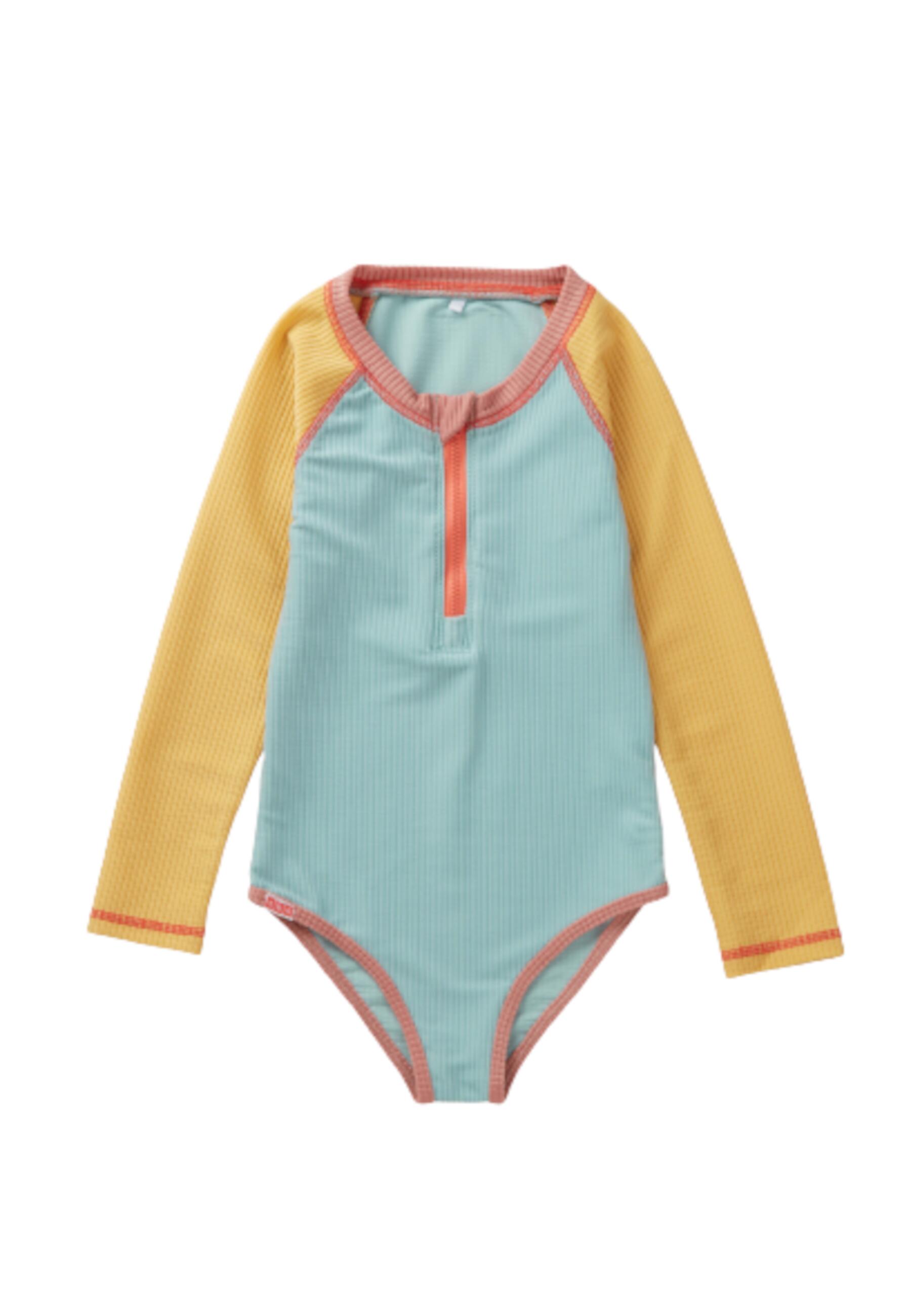 GRASS & AIR Pistachio Ribbed Kids Long Sleeve Swimsuit