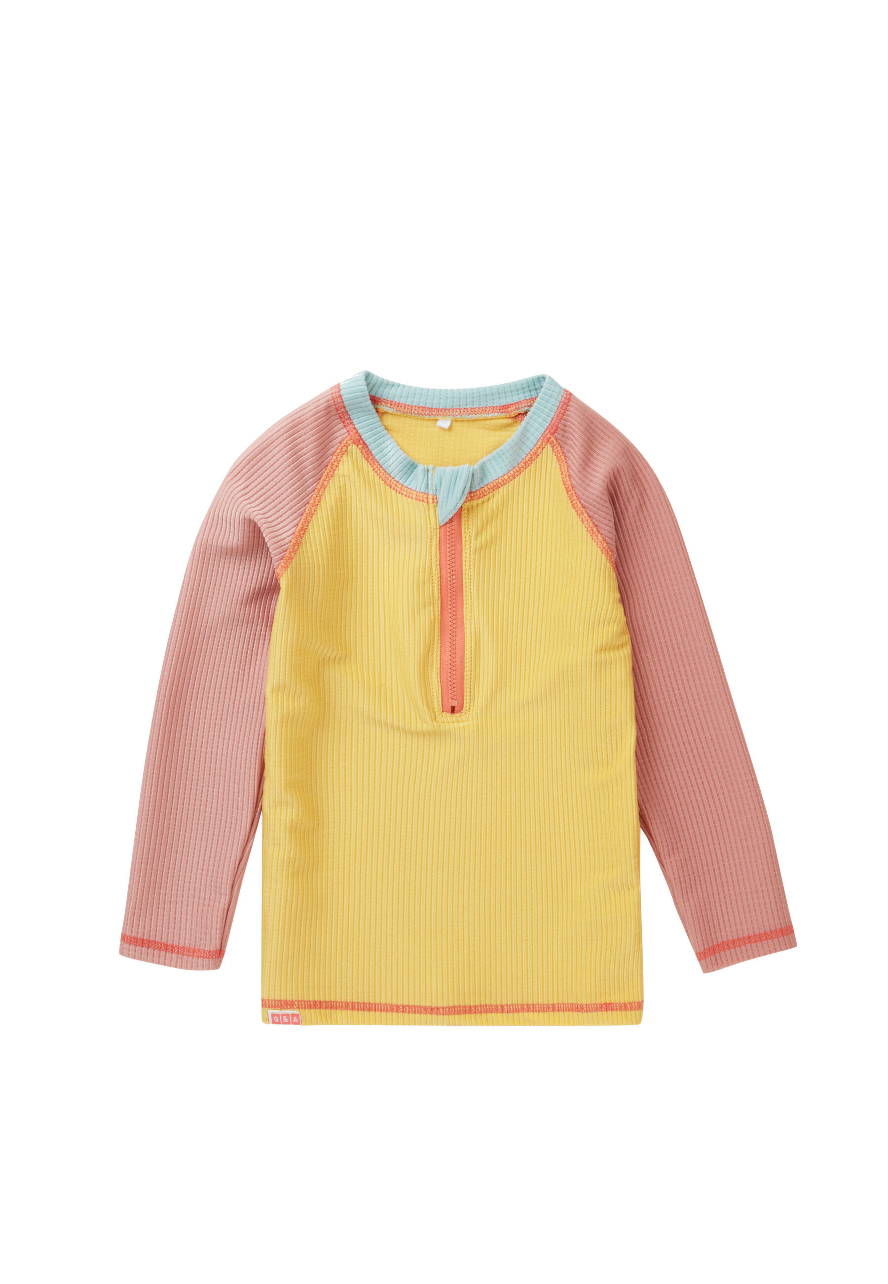 Ochre Ribbed Kids Long Sleeve Rash Vest 1/2