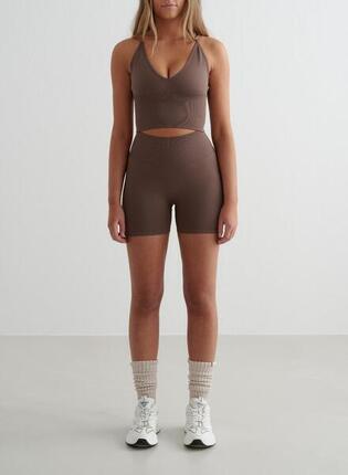 Femme Yoga Short Mini Sans Couture Marron