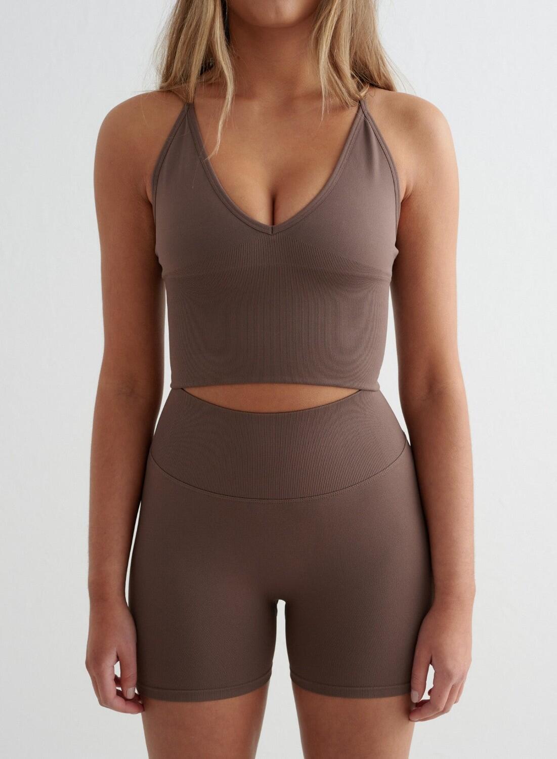 Femme Yoga Short Mini Sans Couture Marron 4/4