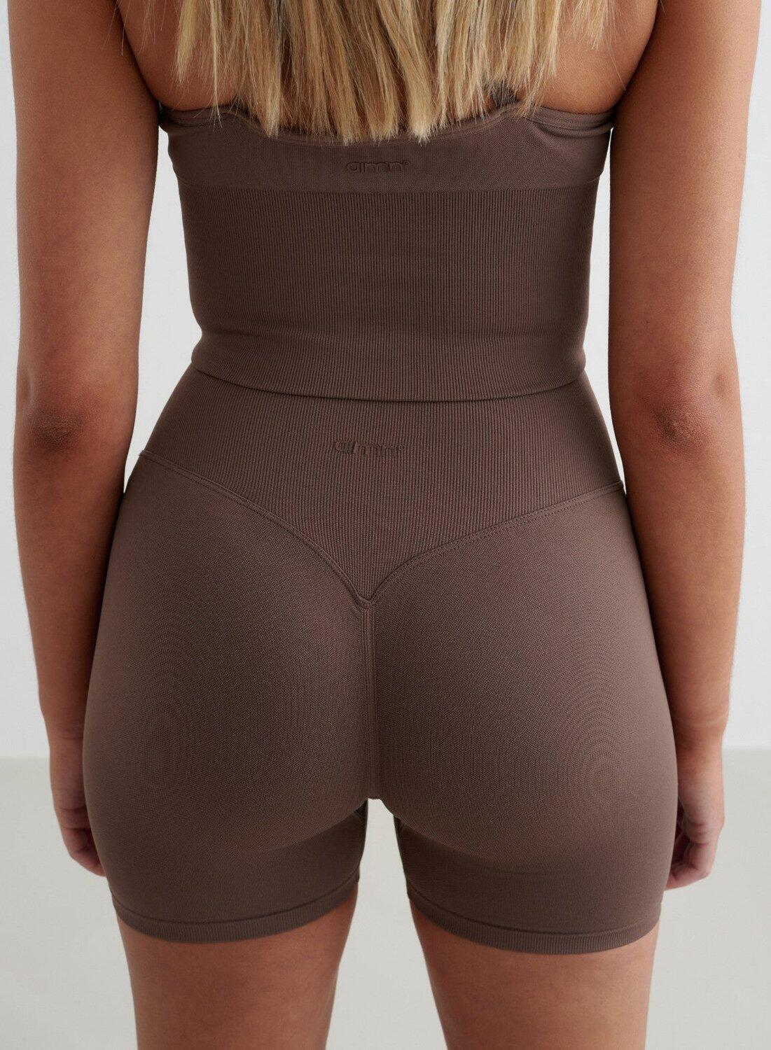 Femme Yoga Short Mini Sans Couture Marron 3/4