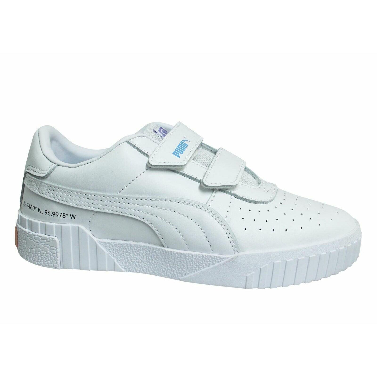 Puma Cali V x Selena Gomez Double Strap White Leather Kids Trainers 372461 01 2/3