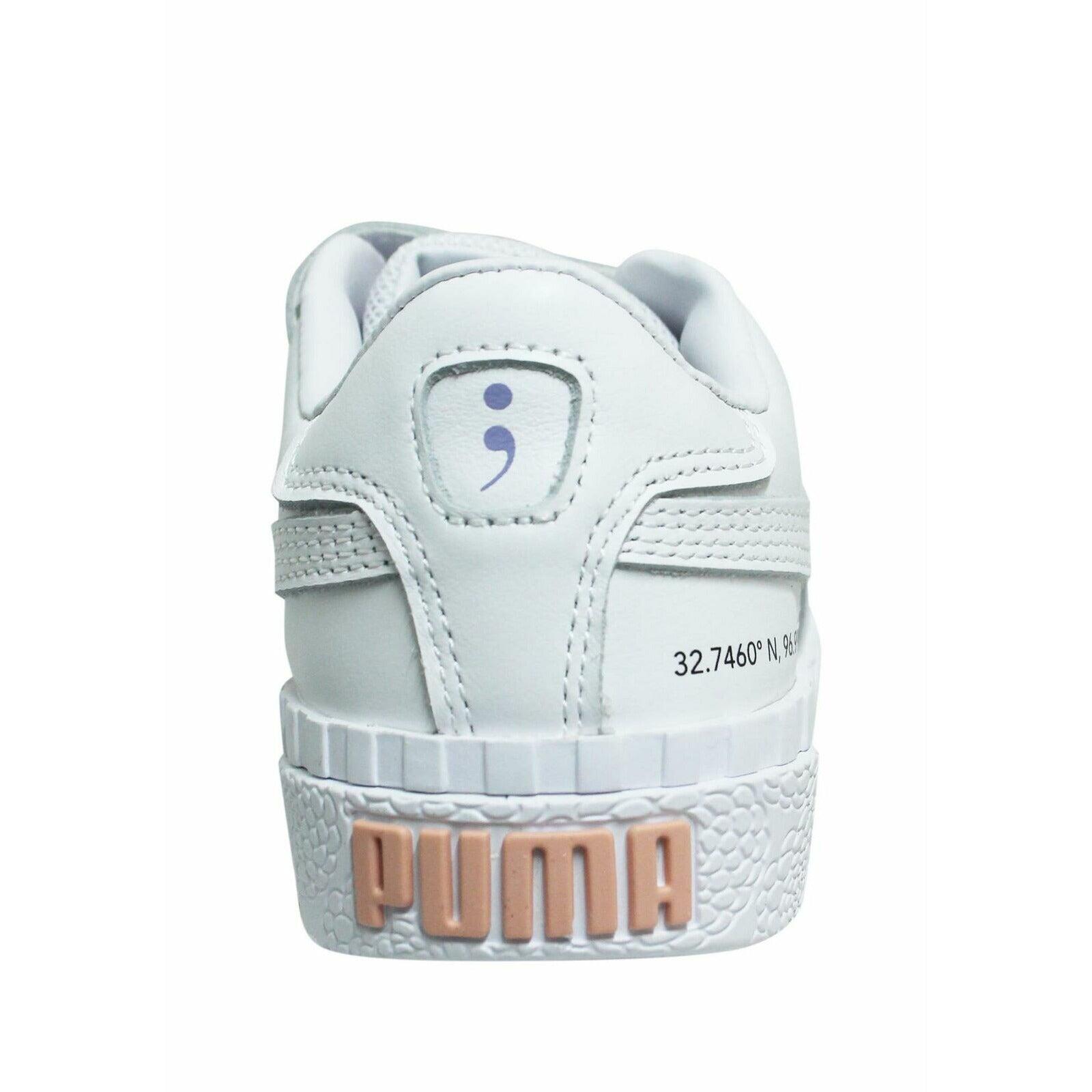 Puma Cali V x Selena Gomez Double Strap White Leather Kids Trainers 372461 01 1/3