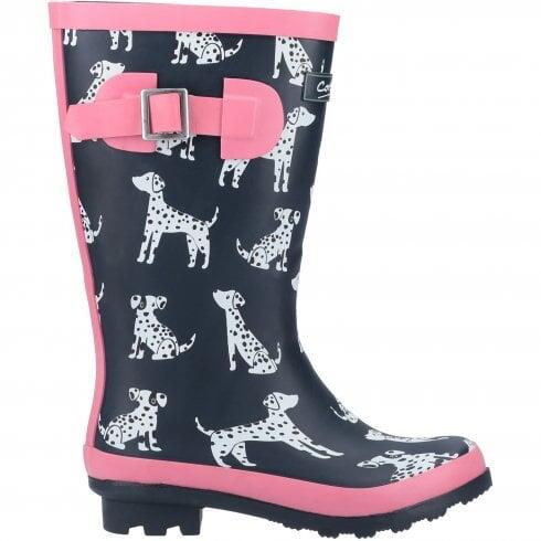 Cotswold Spot | Navy | Girls Dalamation Wellingtons COL: Navy, SIZE: U 7/7