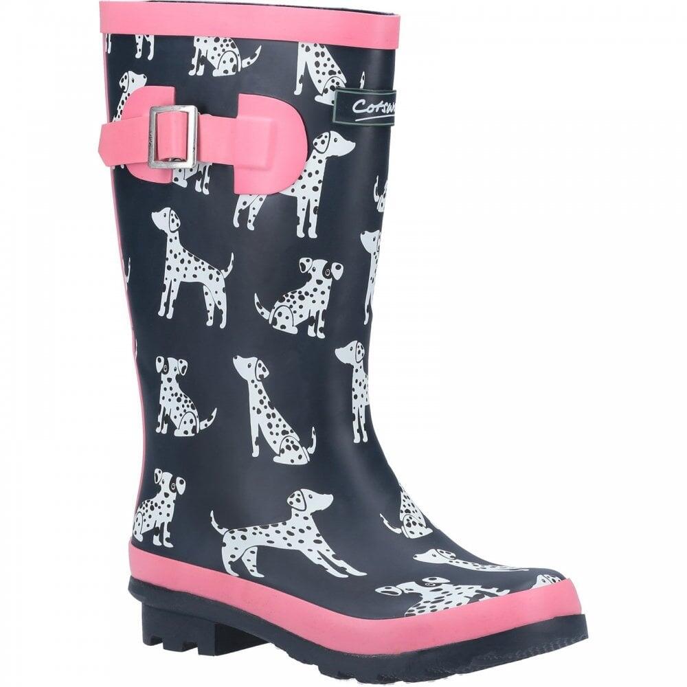 Cotswold Spot | Navy | Girls Dalamation Wellingtons COL: Navy, SIZE: U 3/7