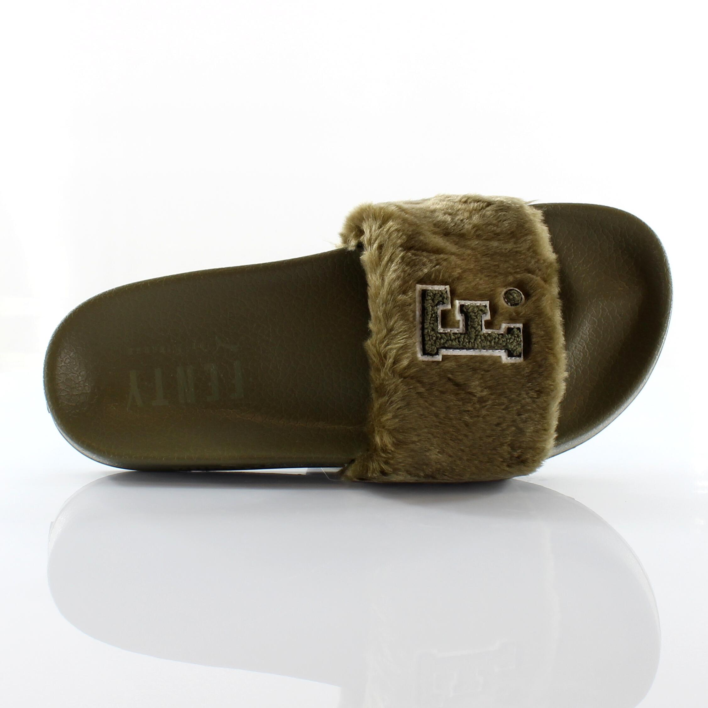 Puma x Leadcat Fenty FU Fur Womens Olive Sliders 2/2