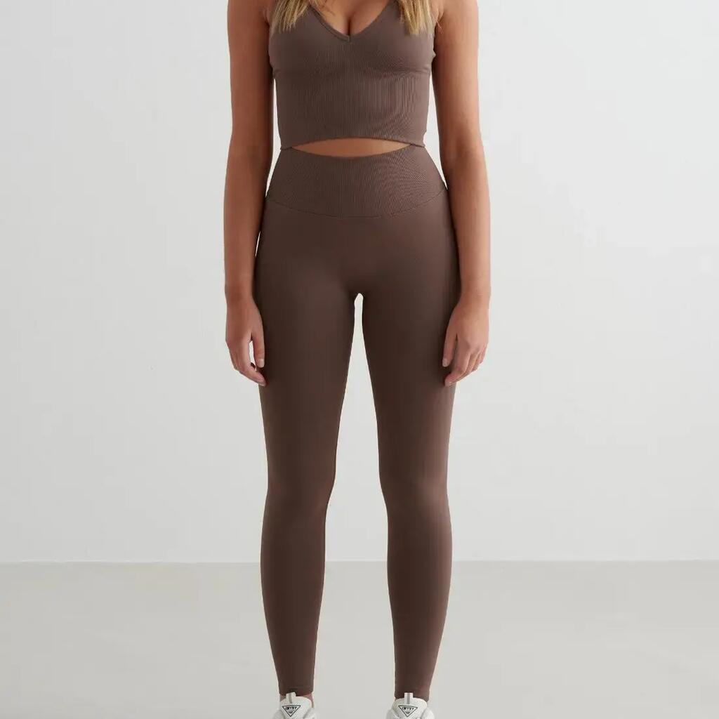 Women's Tights Seamless High-Waisted Squat Proof Petite Shape Macchiato Brown