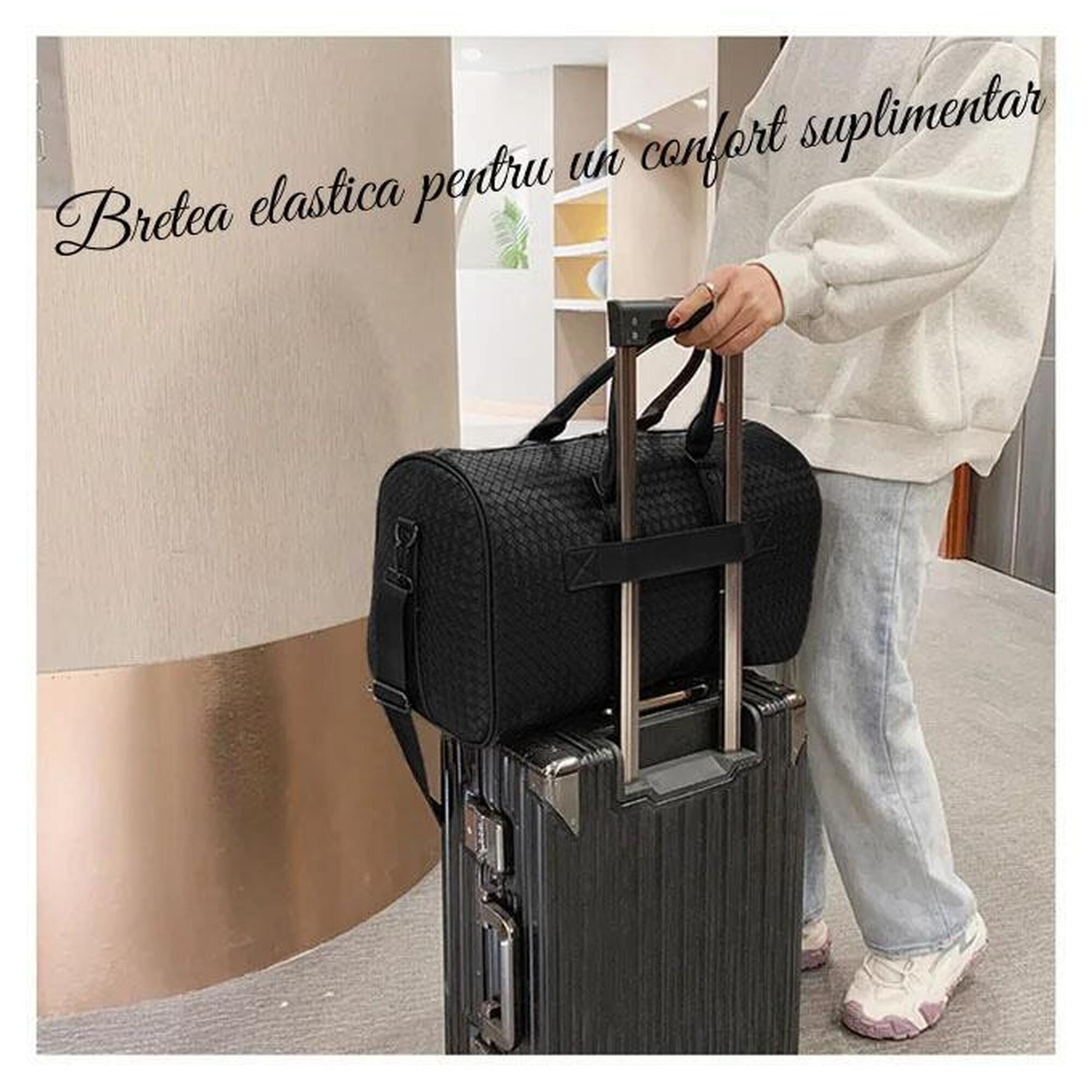 Geanta din Piele Ecologica LEBLOU cu Bretea Reglabila si Bareta prindere troller