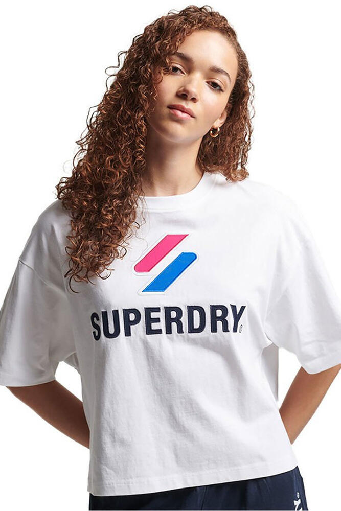 SUPERDRY Dames-T-shirt Superdry Code Sl Stacked Apq Boxy katoen