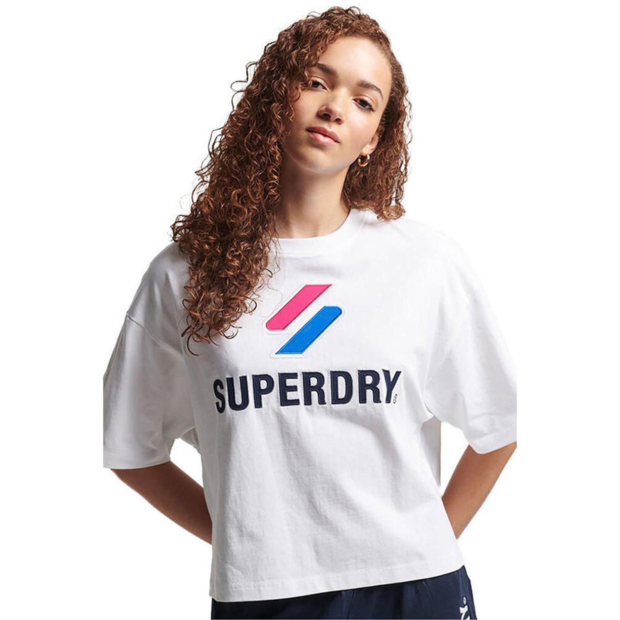 SUPERDRY Dámské bavlněné tričko Superdry Code Sl Stacked Apq Boxy