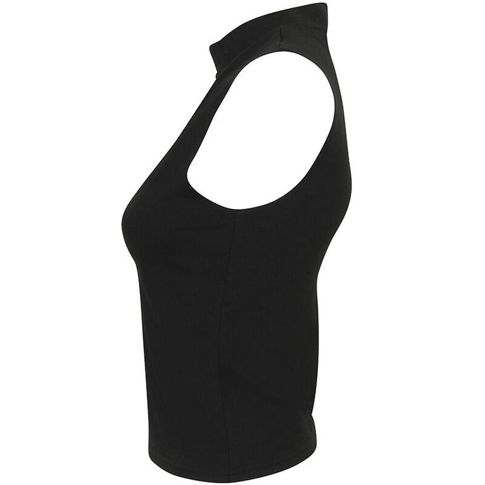 Womens/Ladies High Neck Crop Sleeveless Vest Top (Black) 3/4