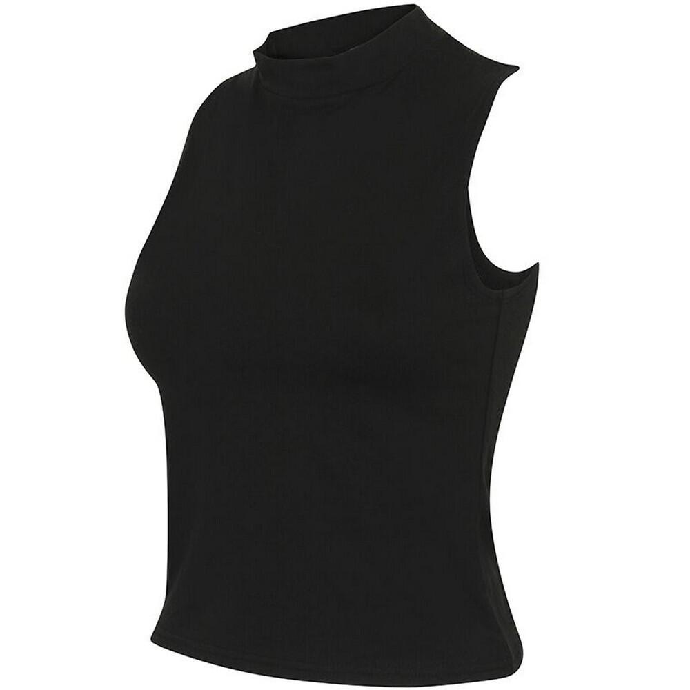 Womens/Ladies High Neck Crop Sleeveless Vest Top (Black) 4/4