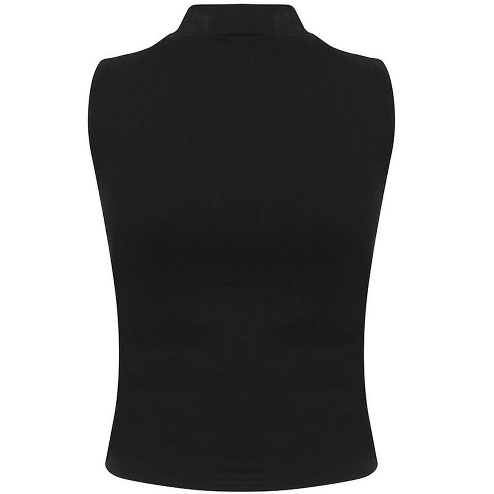 Womens/Ladies High Neck Crop Sleeveless Vest Top (Black) 2/4