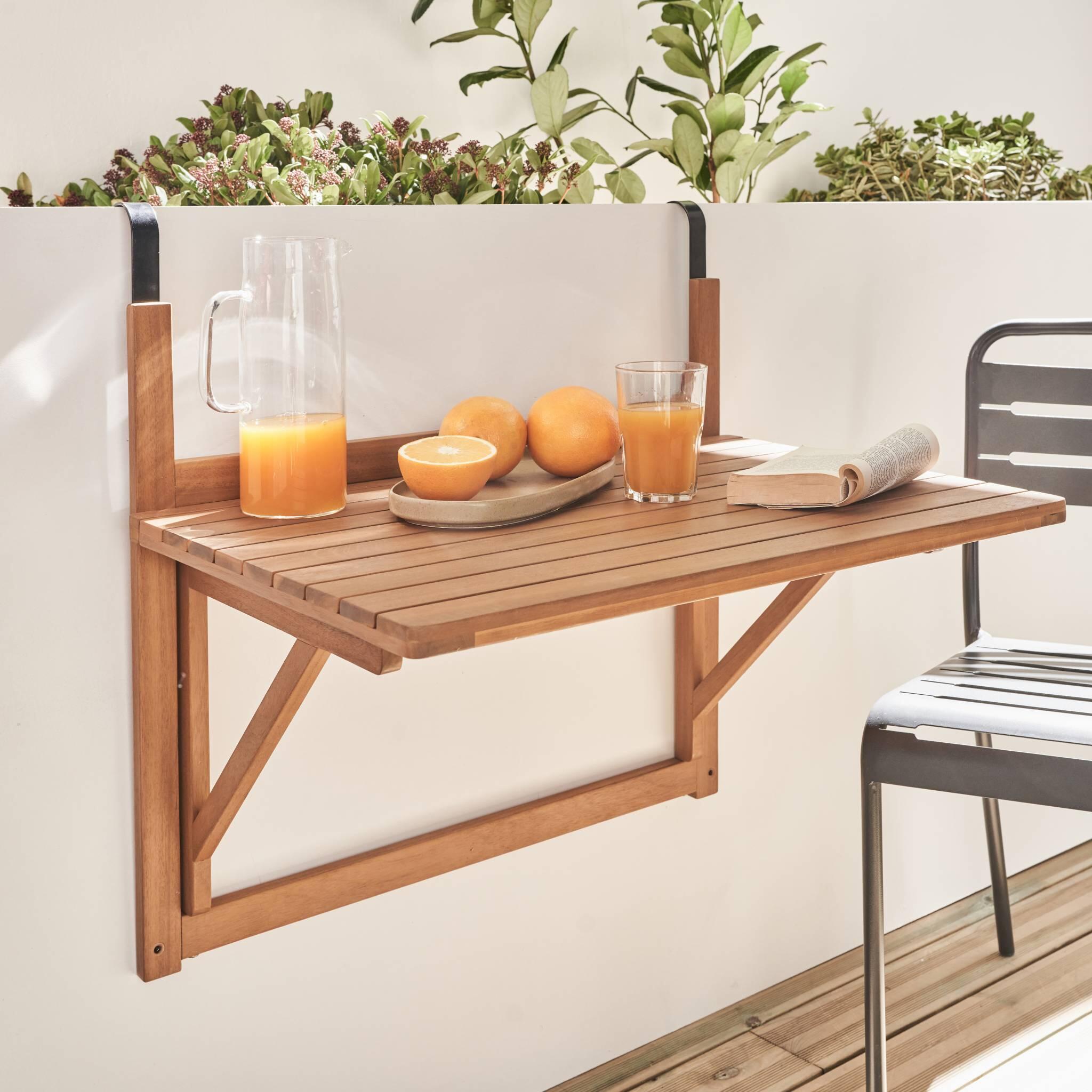 Mesa de apoio em madeira para varanda, retangular, dobrável, Madeira 2/6