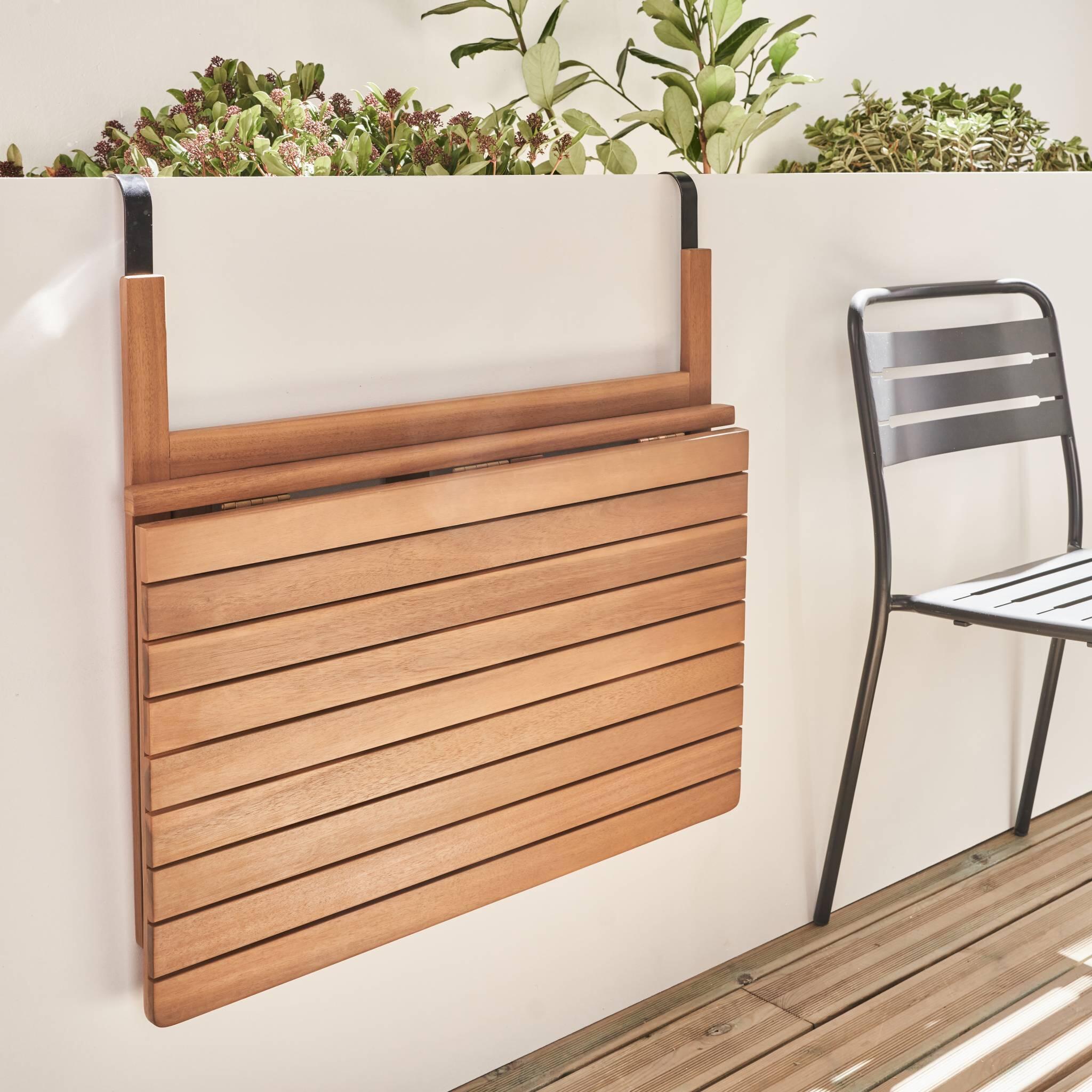 Mesa de apoio em madeira para varanda, retangular, dobrável, Madeira 3/6