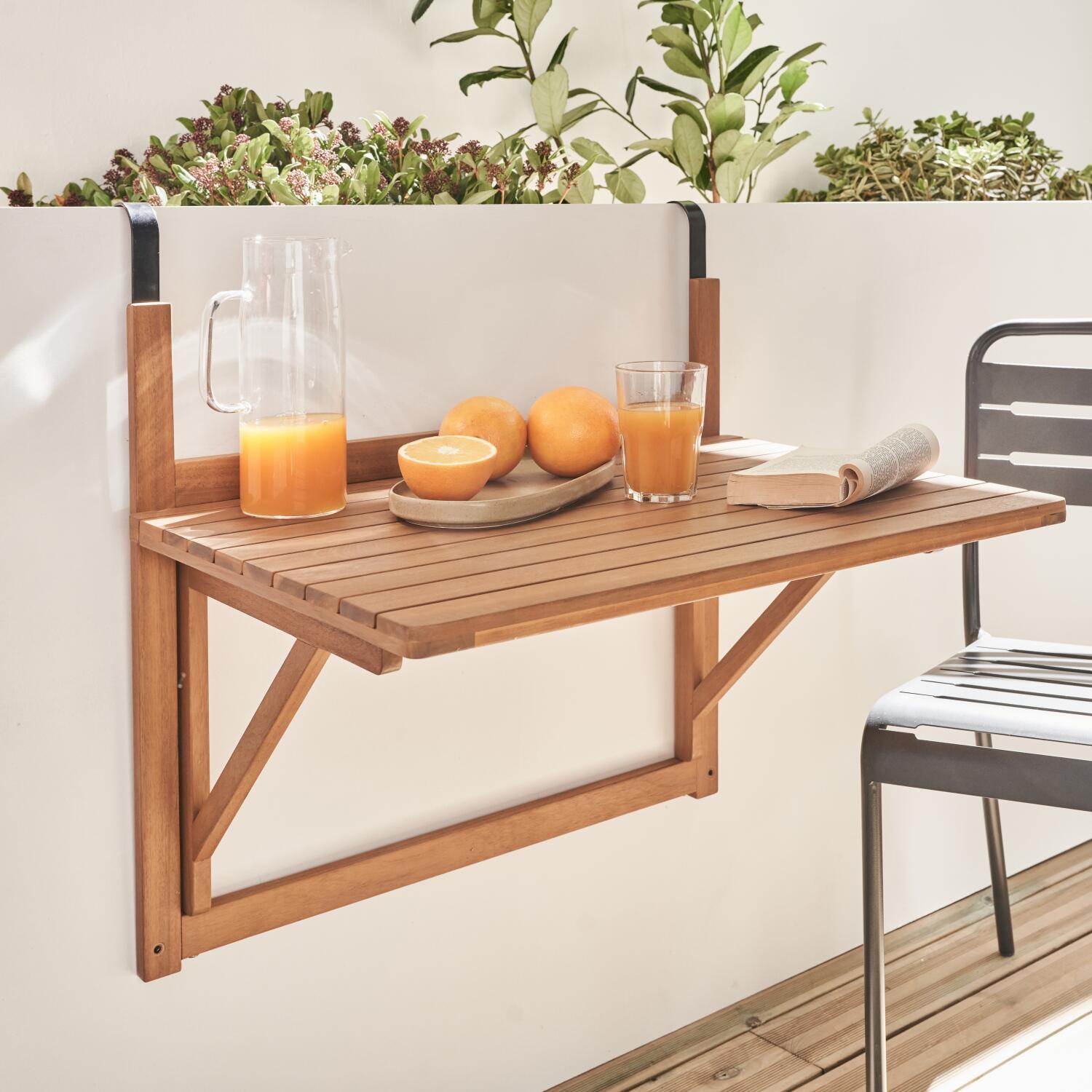 Mesa de apoio em madeira para varanda, retangular, dobrável, Madeira