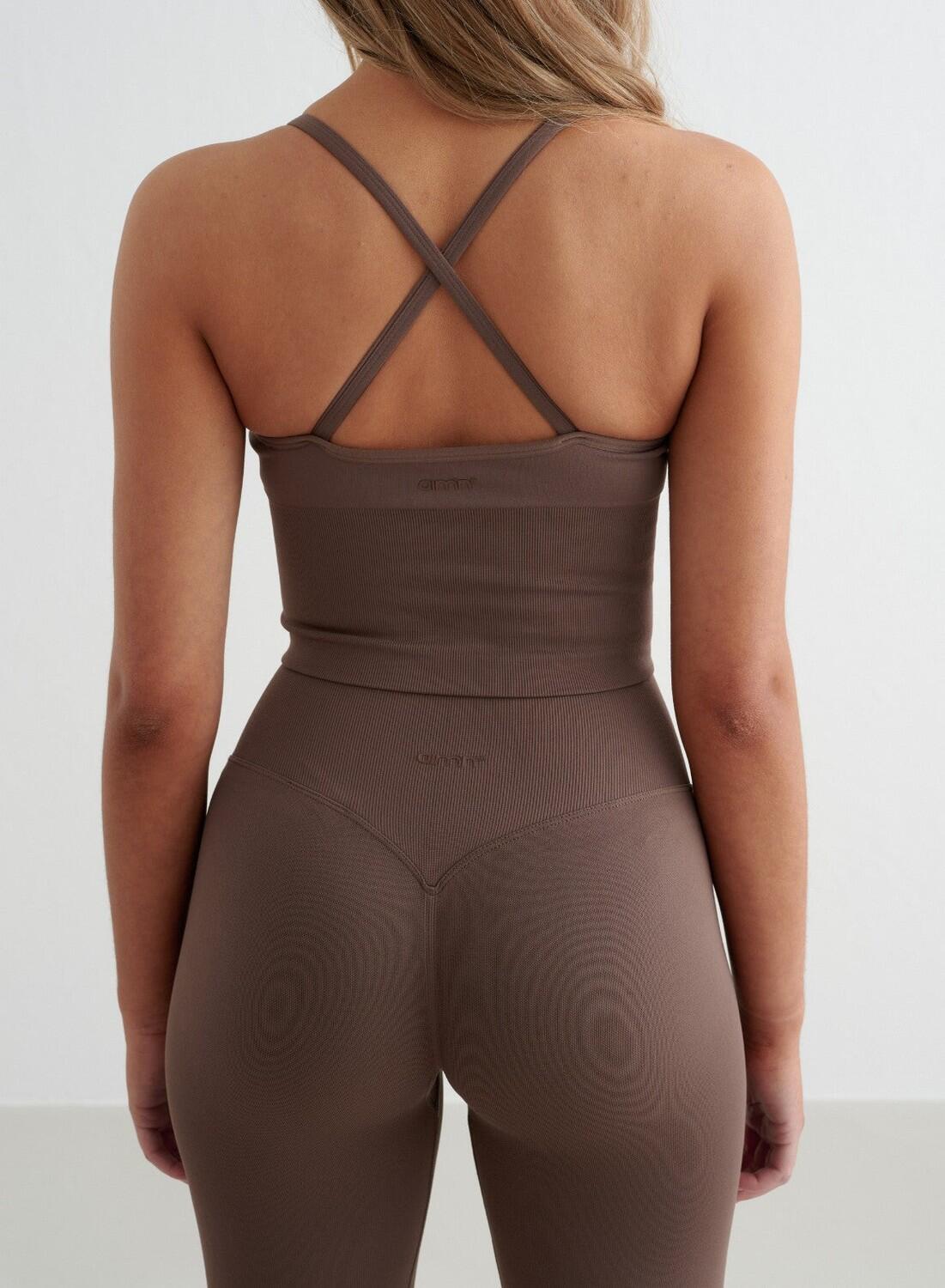 Donna Yoga Reggiseno Sportivo Senza Cuciture Schiena Incrociata Marrone 2/4