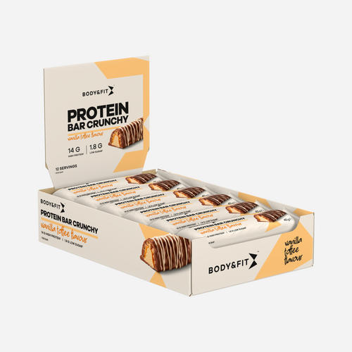 BODY&FIT Protein Bar Crunchy - Eiwitreep - Protein Bar - Vanille/Toffee - (12 repen)