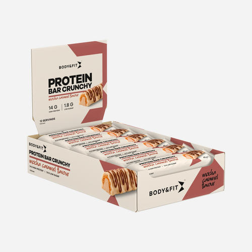 BODY&FIT Protein Bar Crunchy - Eiwitreep - Protein Bar - Mokka/Caramel - (12 repen)