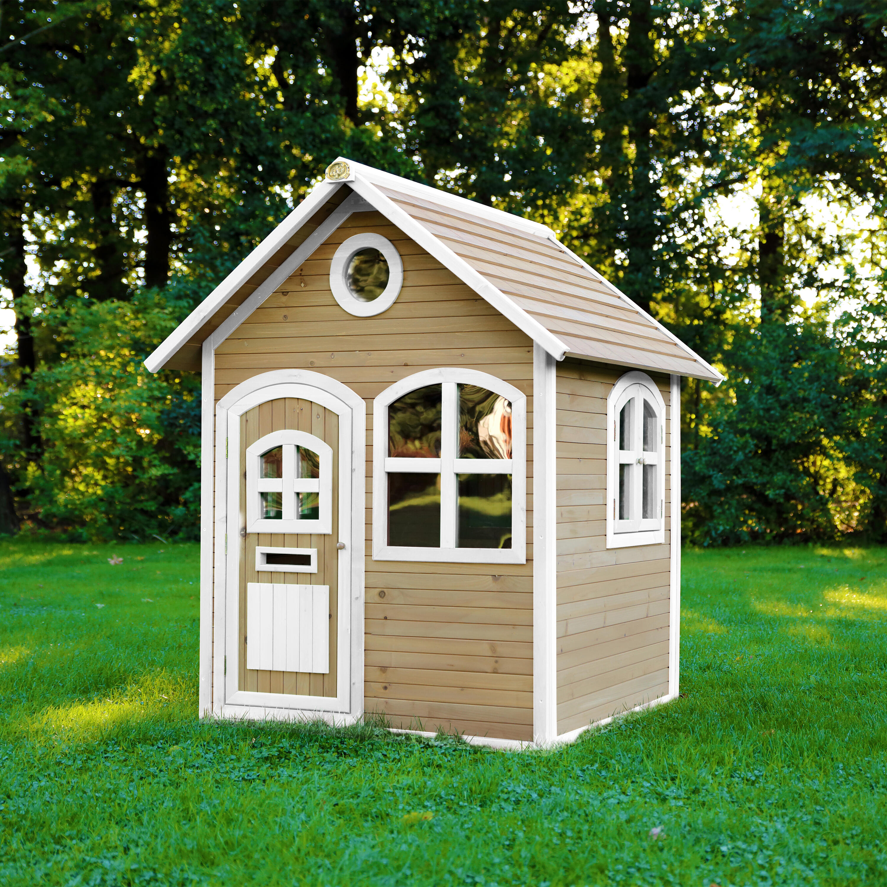 Maisonnette enfant en bois avec fenêtres, Julia, Marron/Blanche 3/7