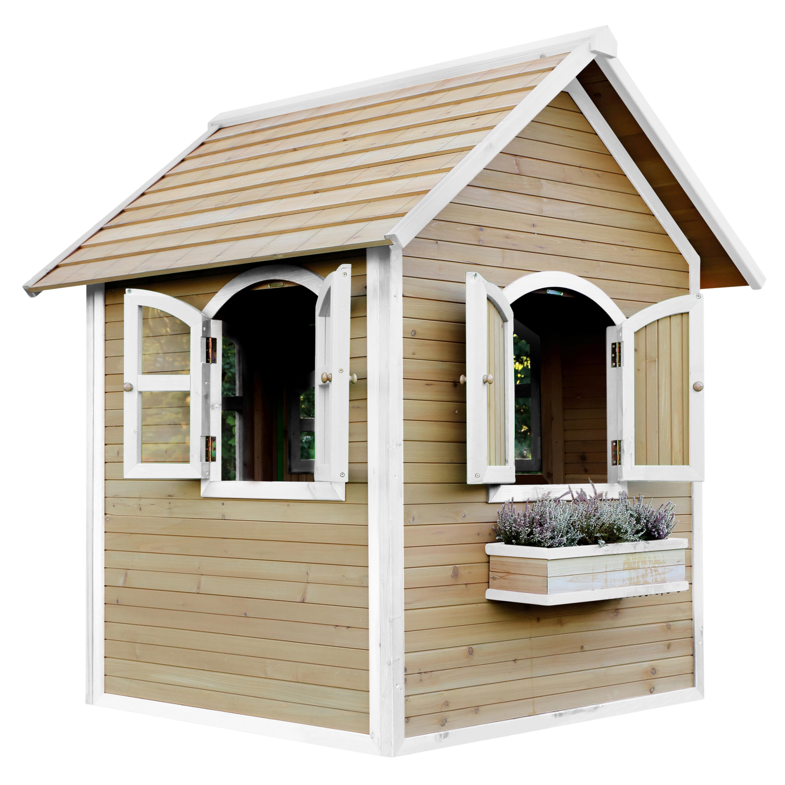 Maisonnette enfant en bois avec fenêtres, Julia, Marron/Blanche 7/7