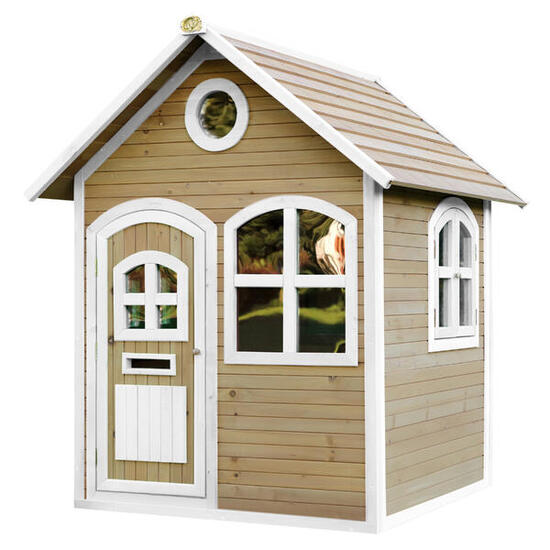 Maisonnette enfant en bois avec fenêtres, Julia, Marron/Blanche