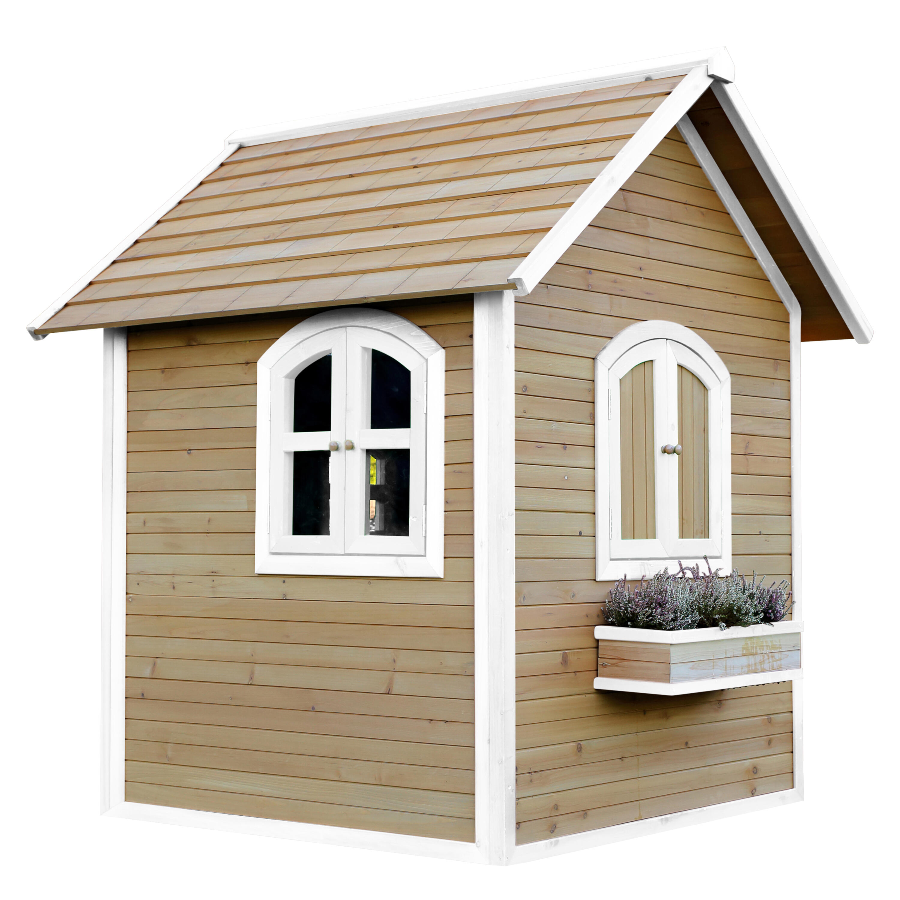 Maisonnette enfant en bois avec fenêtres, Julia, Marron/Blanche 6/7