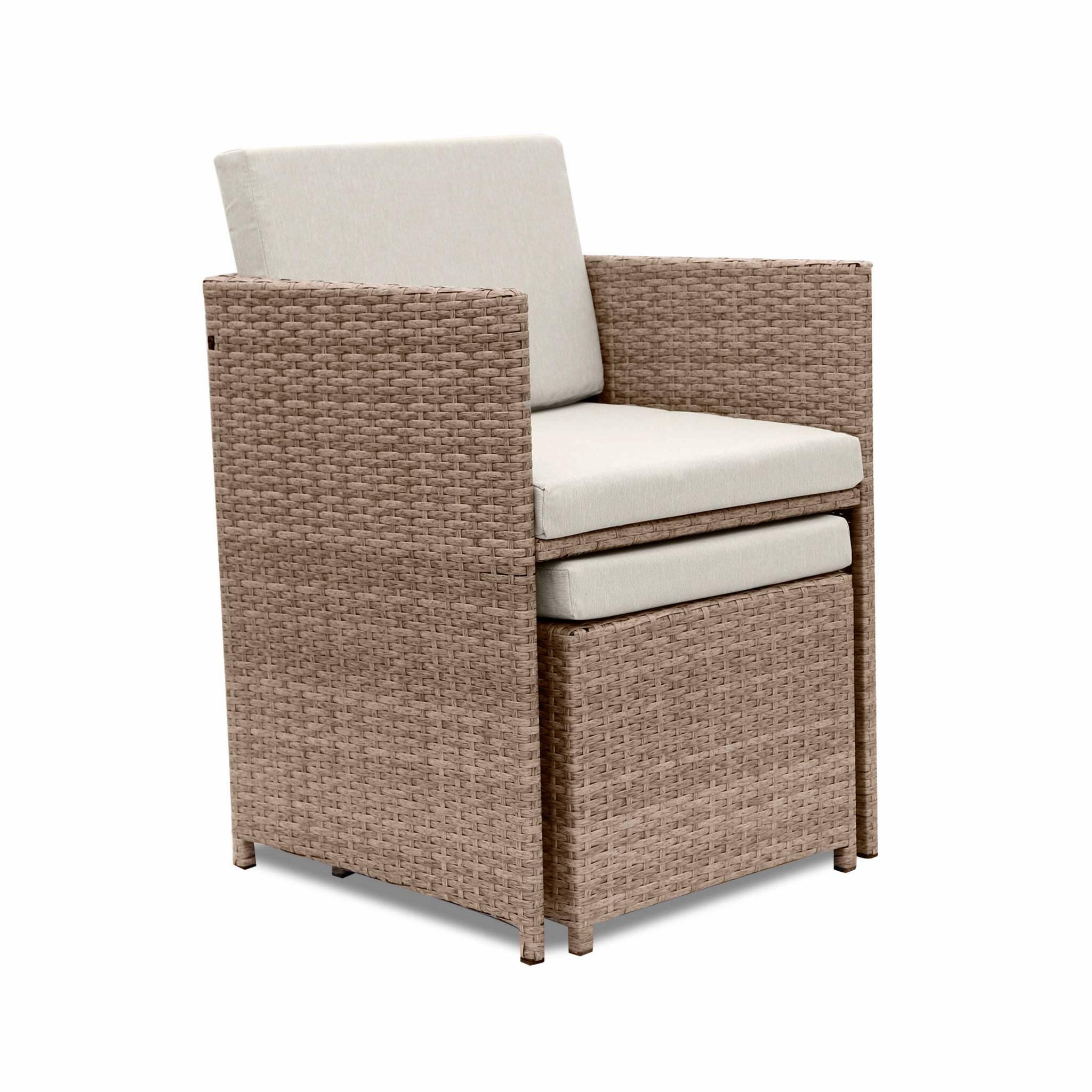 Mesa de jardim embutida em resina tecida, 12 cadeirões, Beige 4/6