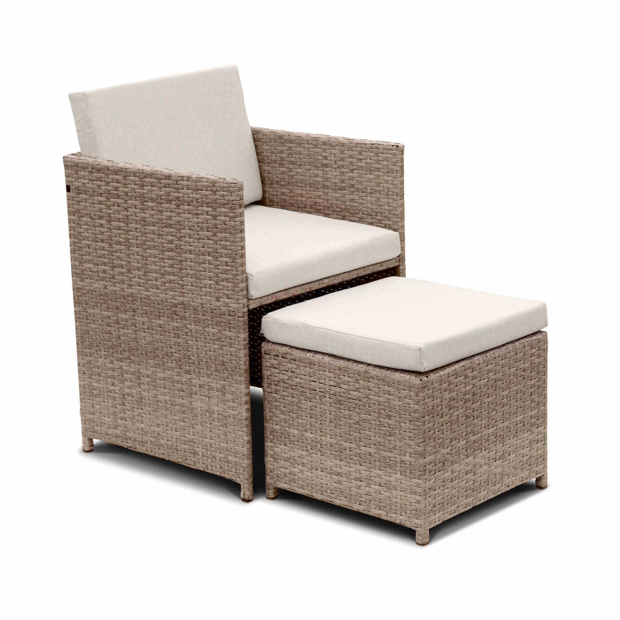 Mesa de jardim embutida em resina tecida, 12 cadeirões, Beige 5/6