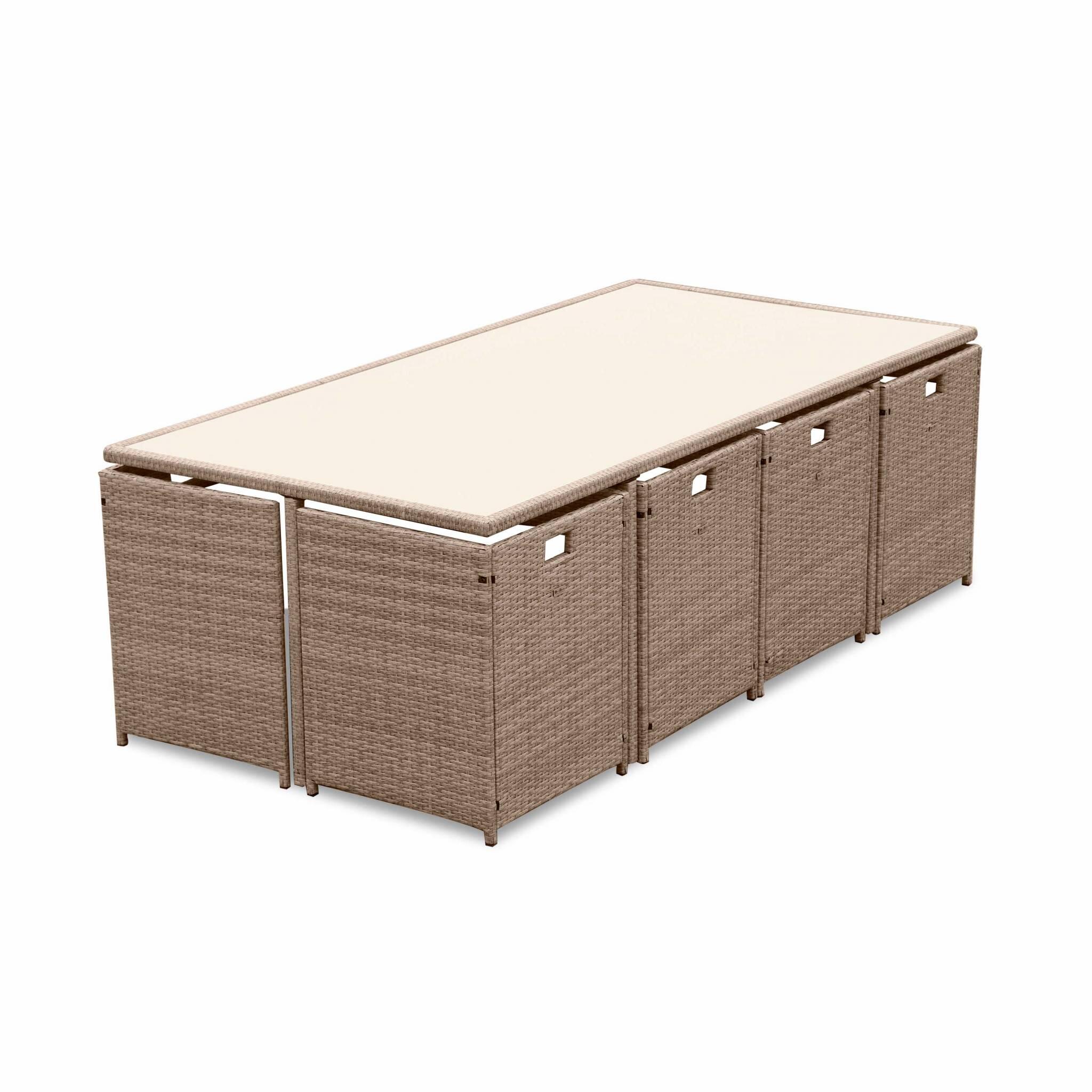 Mesa de jardim embutida em resina tecida, 12 cadeirões, Beige 3/6