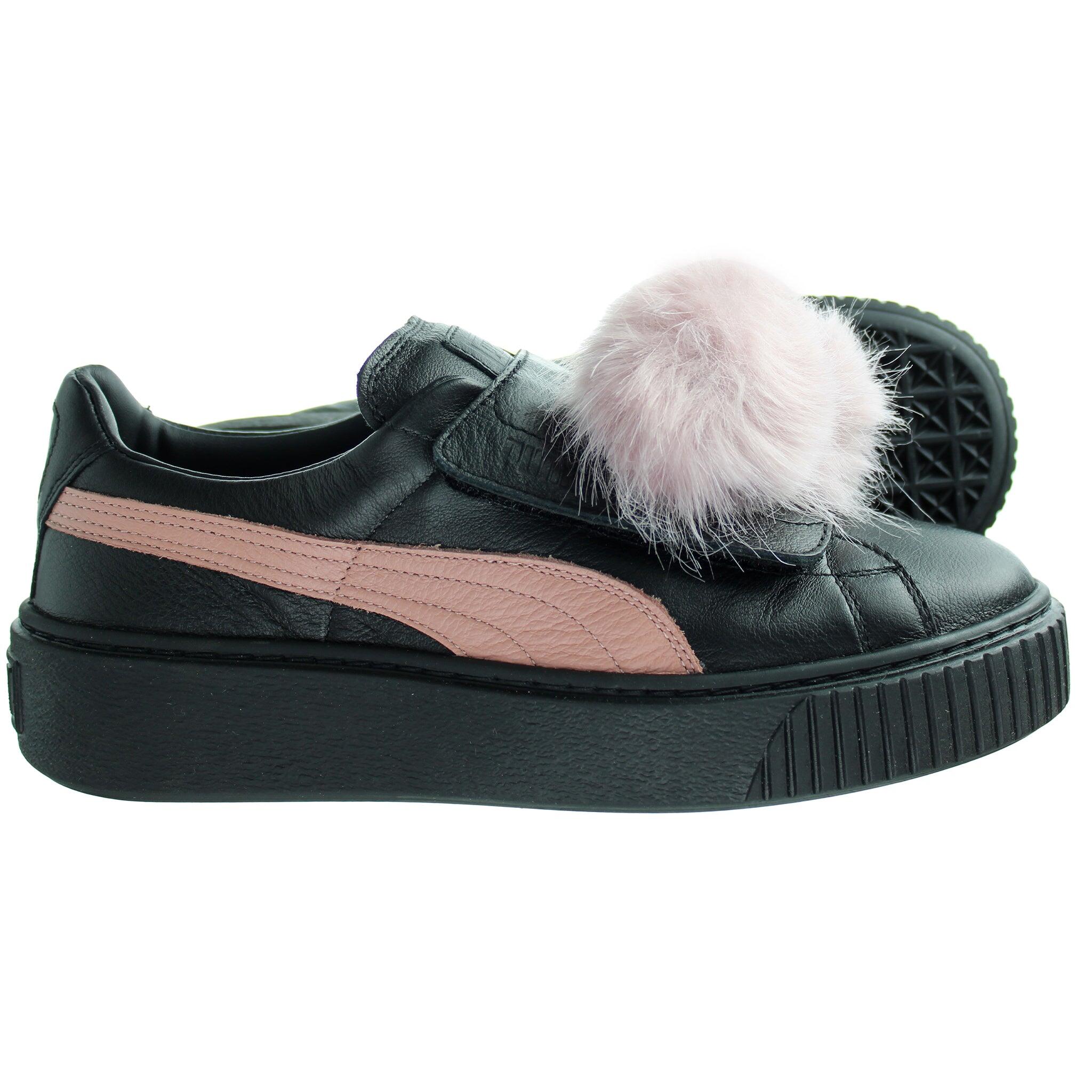Puma Basket Platform PomPom Womens Black Trainers 3/5
