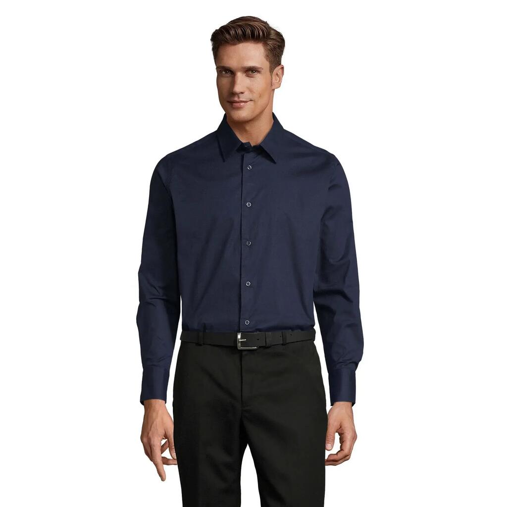 Mens Brighton Stretch LongSleeved Business Shirt (Dark Blue)