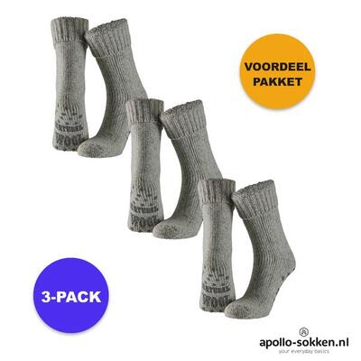 Apollo - wollen huissokken unisex - 3-pack voordeel - grijs - maat 43/46 -