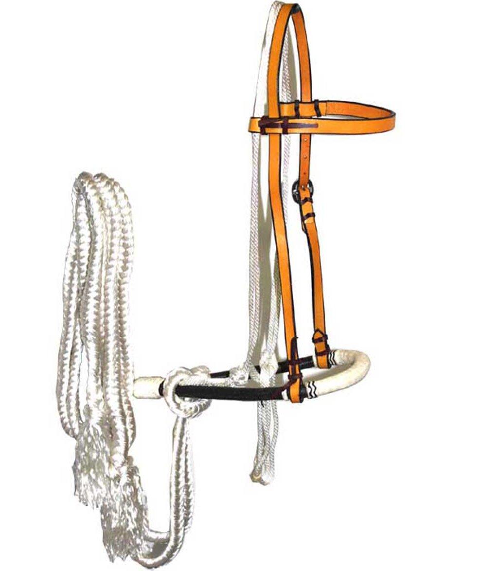 SARTORE Set bosal e mecate con testiera in cuoio e finiture in rawhide intrecciato