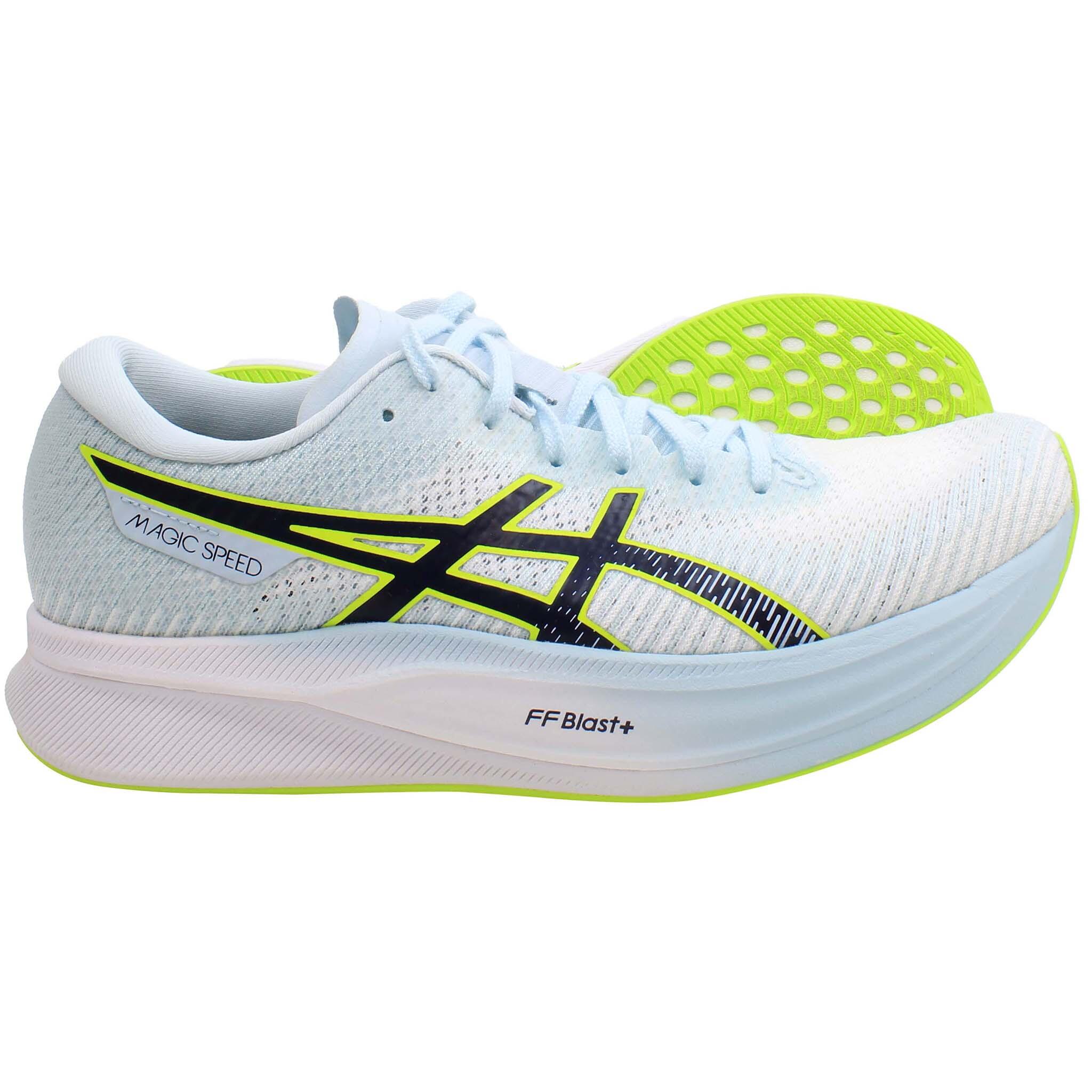 Asics Magic Speed 2 Womens White/Blue Running Shoes 4/5