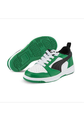Puma Rebound V6 Lo AC PS Unisex Kinder Sneaker 396742 05 weiß/schwarz/grün