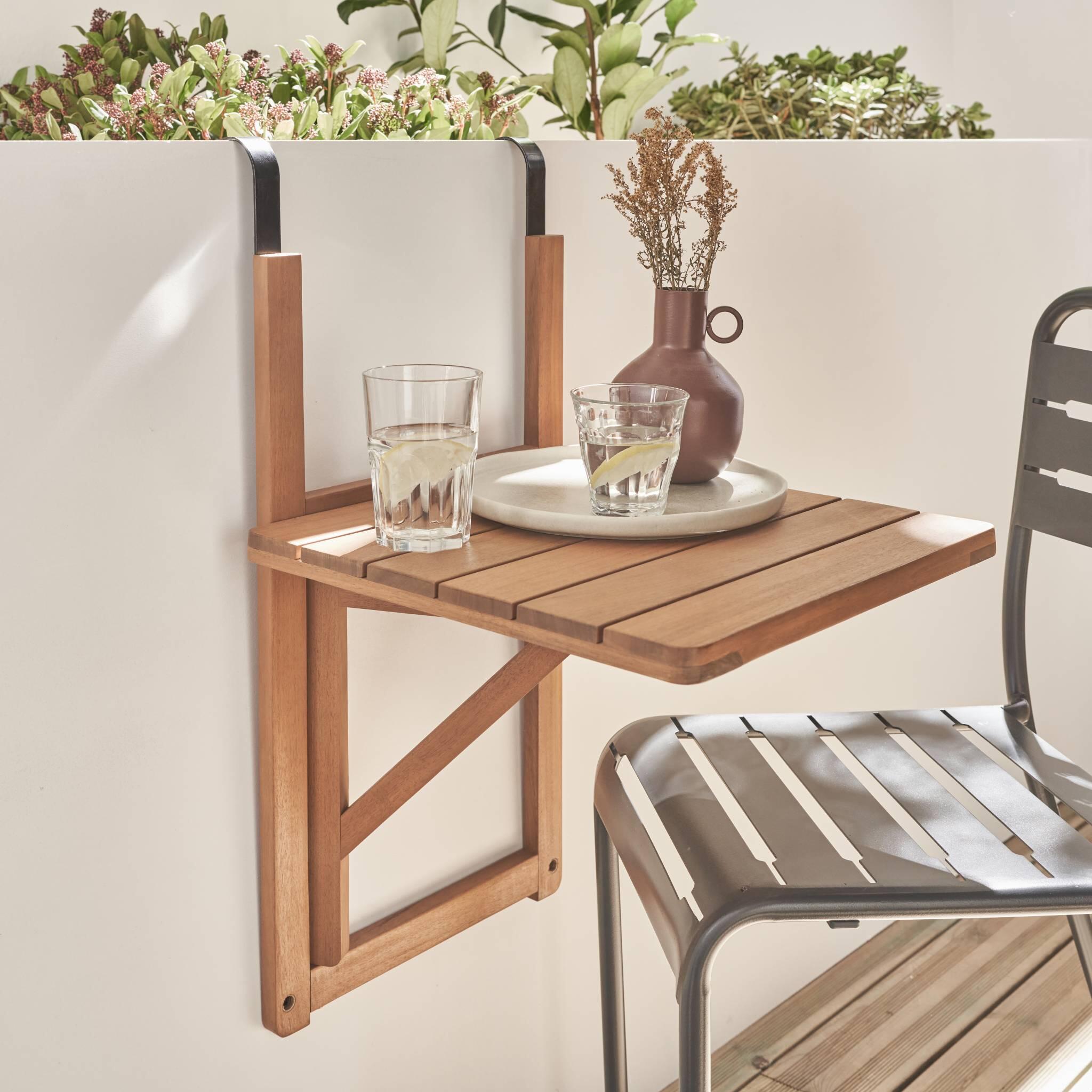 Mesa de apoio em madeira para varanda, quadrada, dobrável, Madeira 2/6