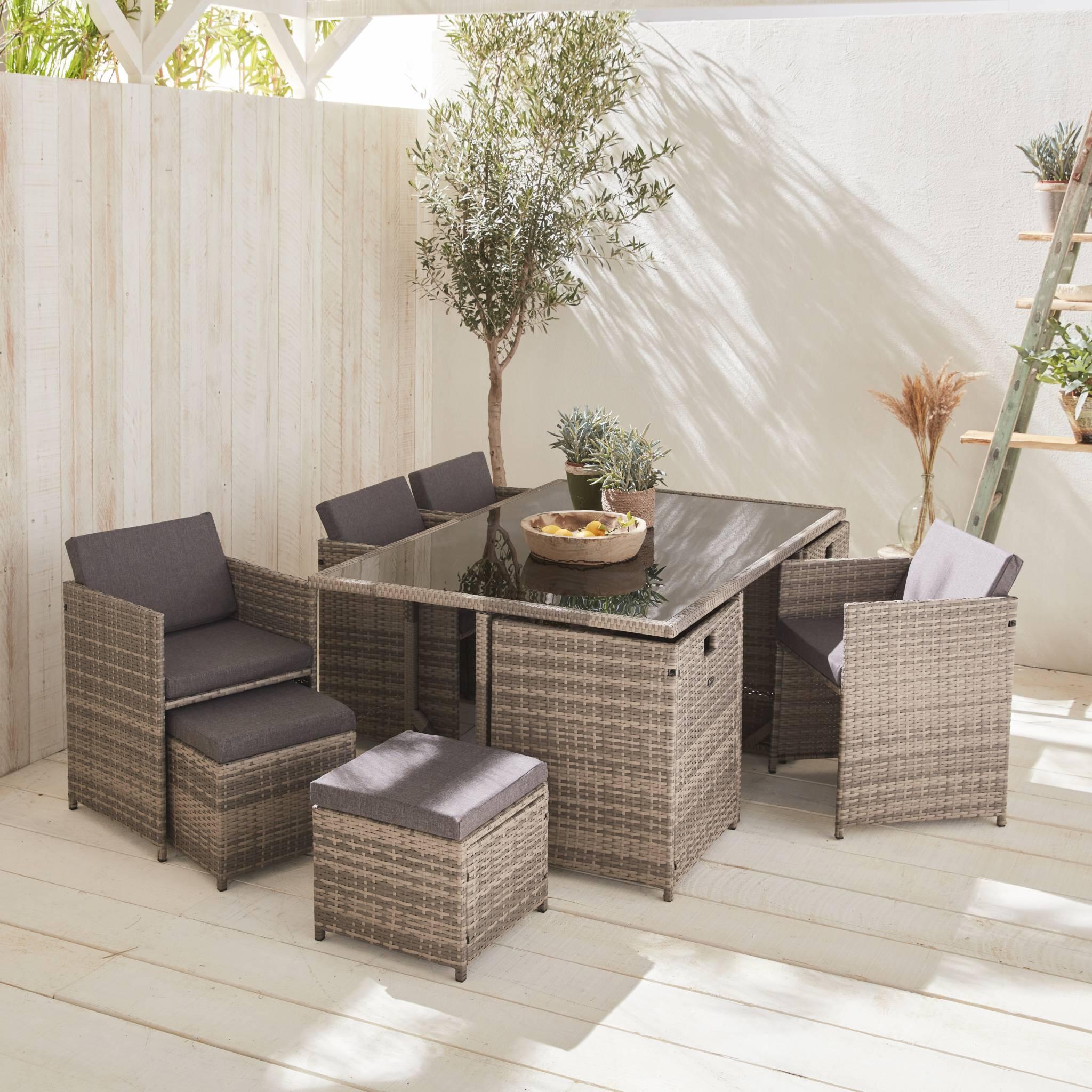 Mesa de jardín de resina de 10 plazas, Varios tonos de grises 2/6