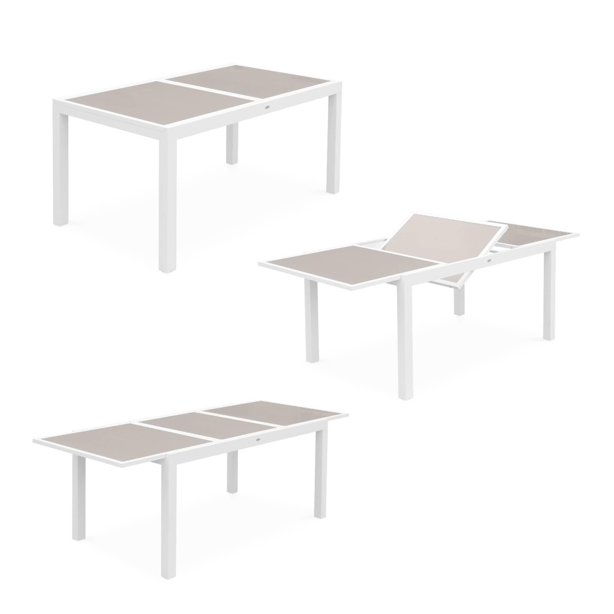 Mesa de jardín extensible de aluminio con 6 sillas, Blanco 4/6