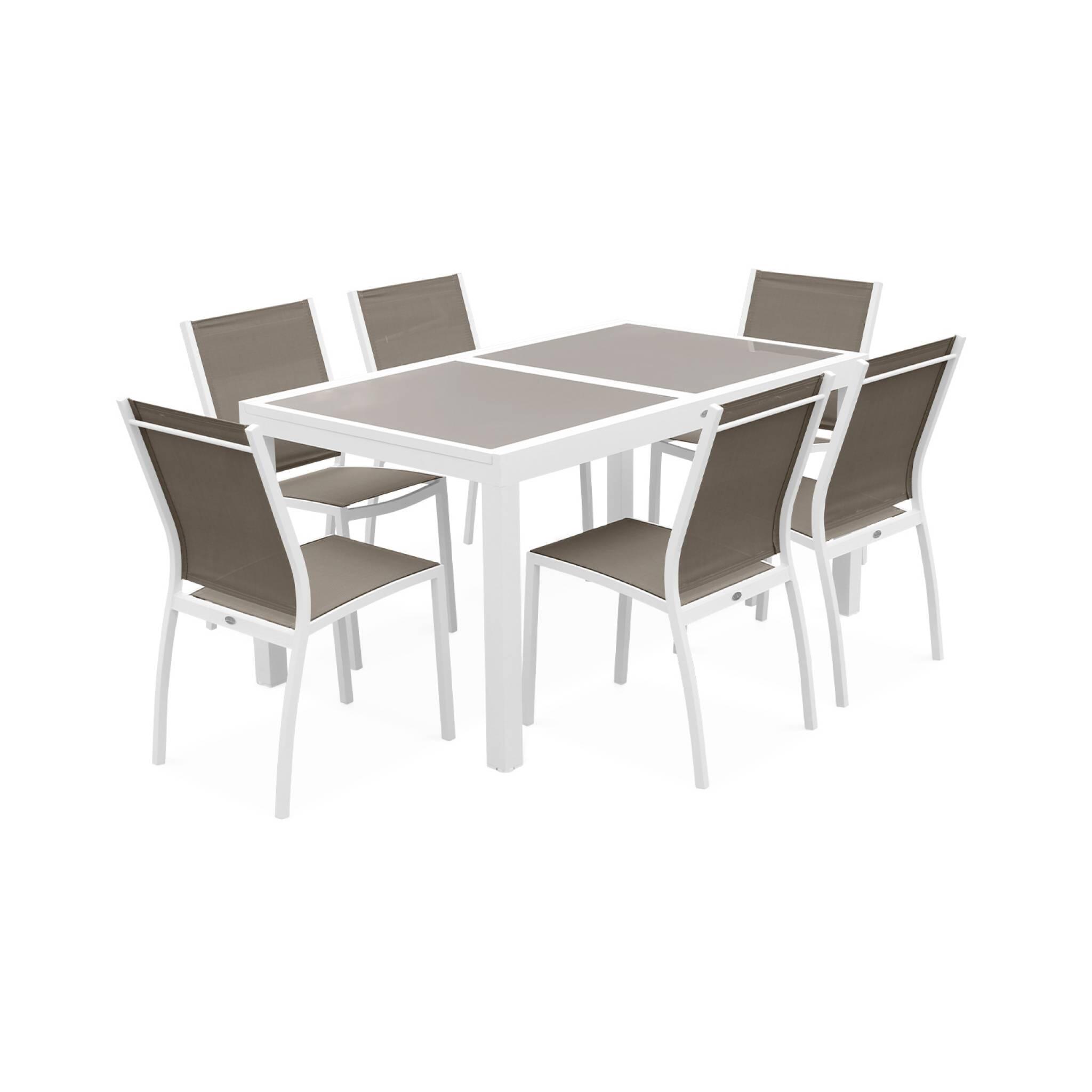 Mesa de jardín extensible de aluminio con 6 sillas, Blanco 3/6