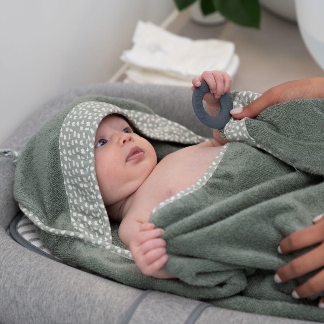 Cape serviette de Bain bébé coton biologique  OekoTex Dry'n Play - Vert 4/6