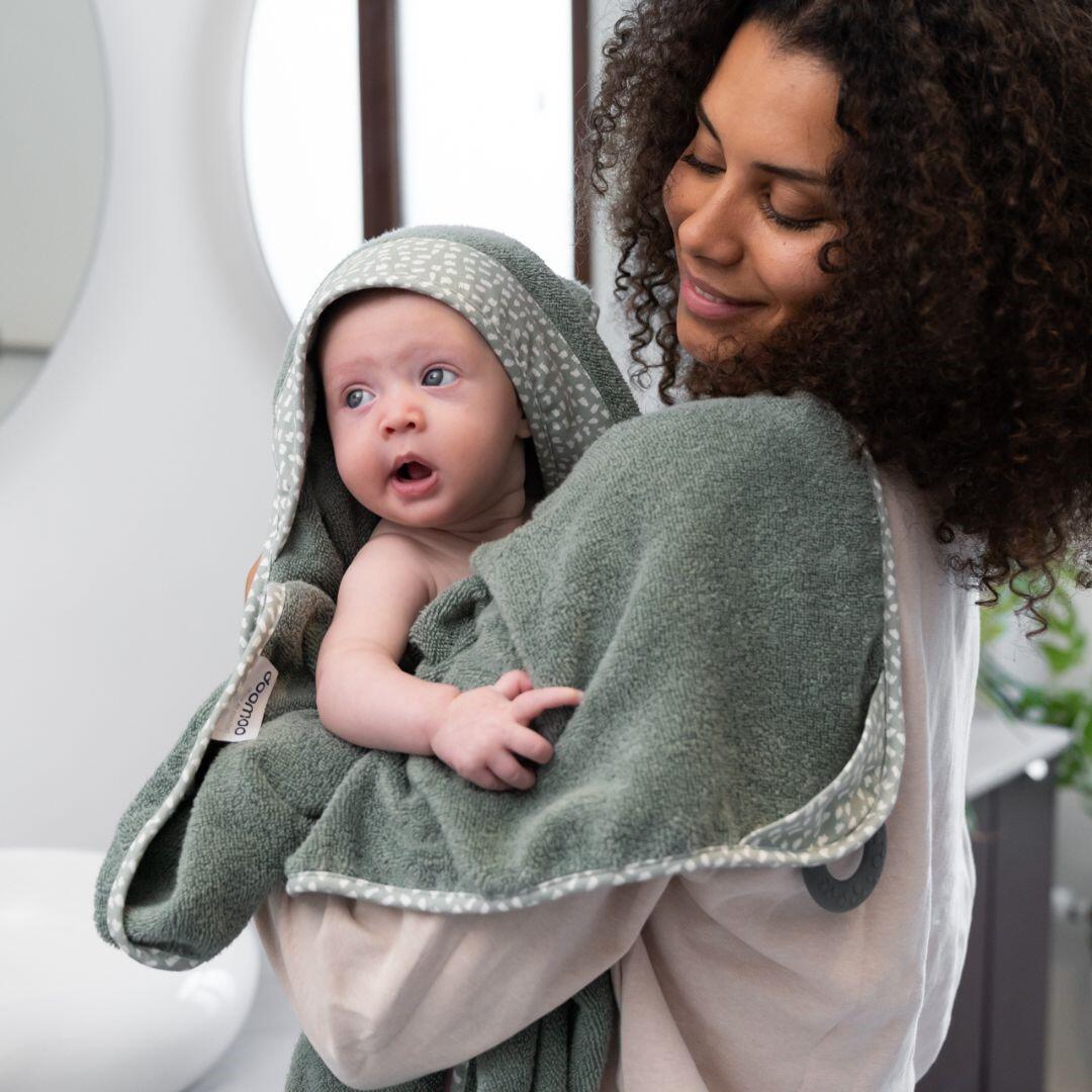 Cape serviette de Bain bébé coton biologique  OekoTex Dry'n Play - Vert 2/6