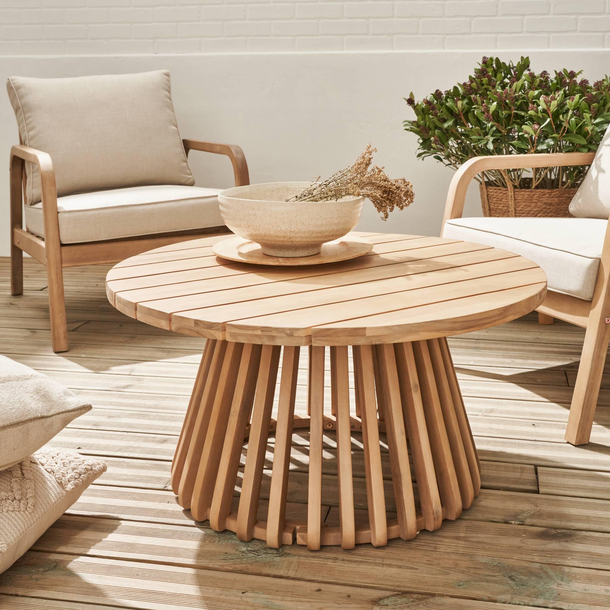Mesa de centro de jardim em madeira de acácia, 80cm, Natural 2/6