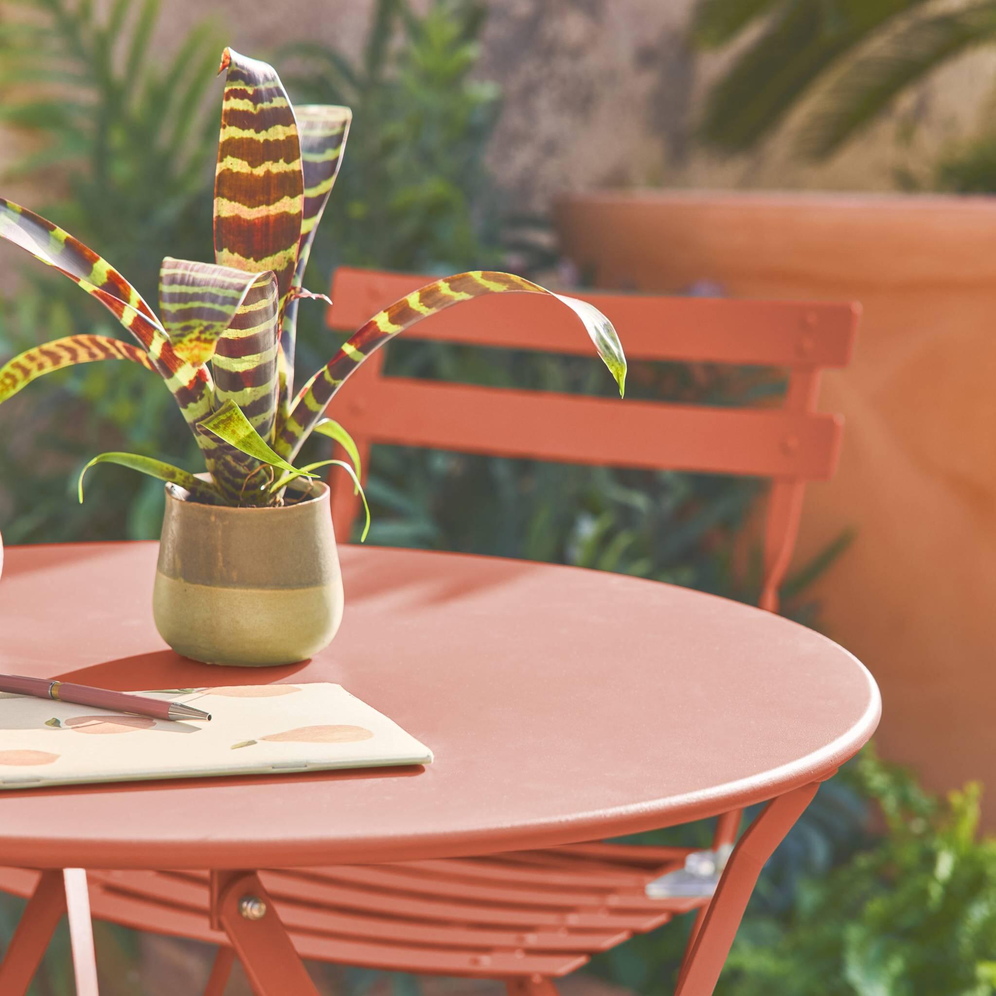 Mesa de jardim bistrô dobrável em metal, 2 cadeiras, Terracota 4/6